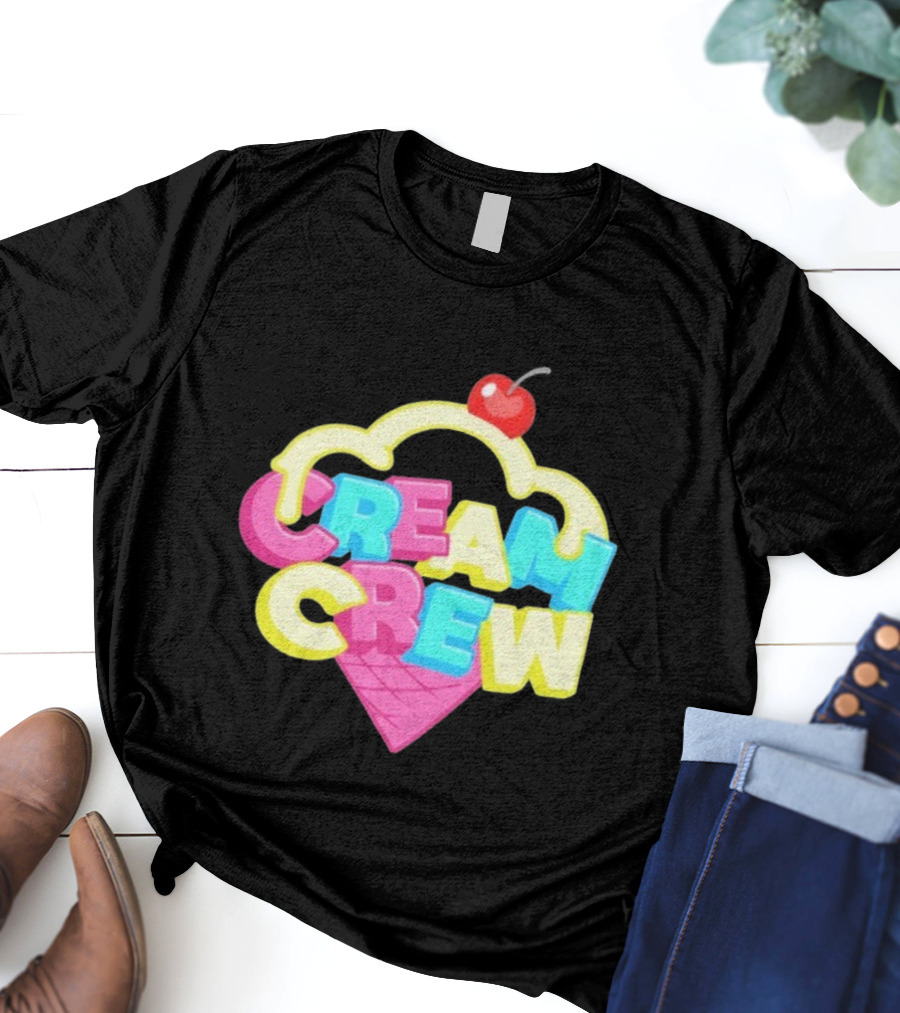 CREAM CREW Ice Cream Cone Cherry Top Colorful Text T-Shirt