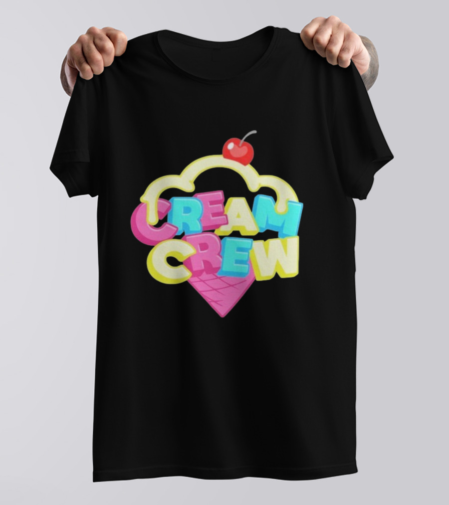 CREAM CREW Ice Cream Cone Cherry Top Colorful Text T-Shirt