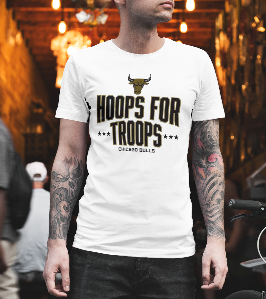 Chicago Bulls Hoops For Troops Bull Head Star Emblem T-Shirt