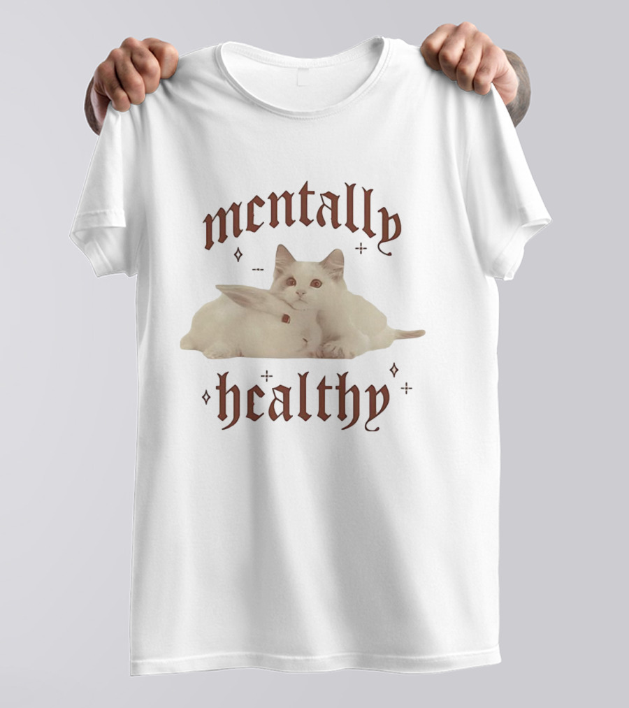 Mentally Healthy Cats And Rabbits Vintage Style Cute Animal Theme T-Shirt