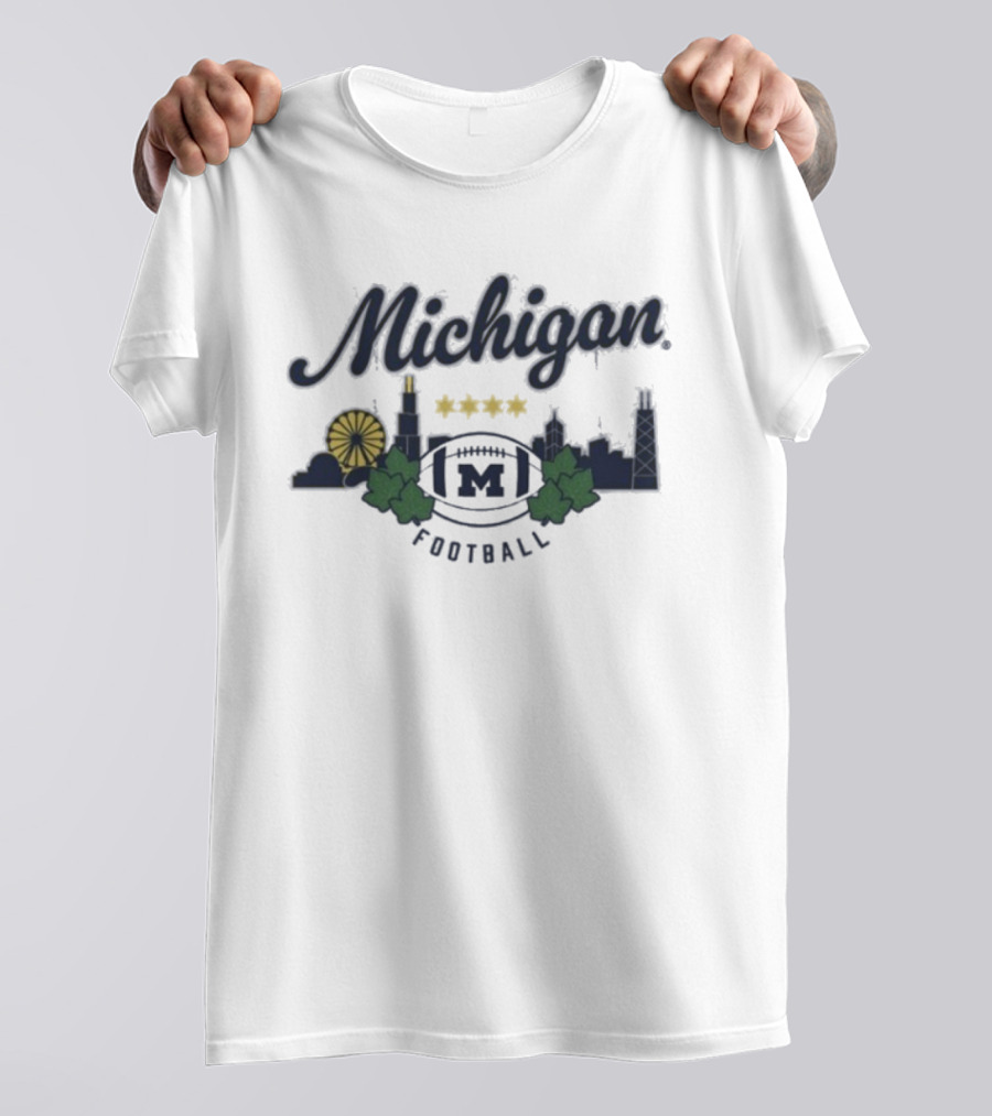 Michigan Skyline Chicago Ferris Wheel Leaves Football Stars T-Shirt