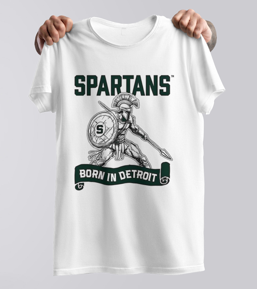 SPARTANS Born In Detroit Warrior Emblem T-Shirt