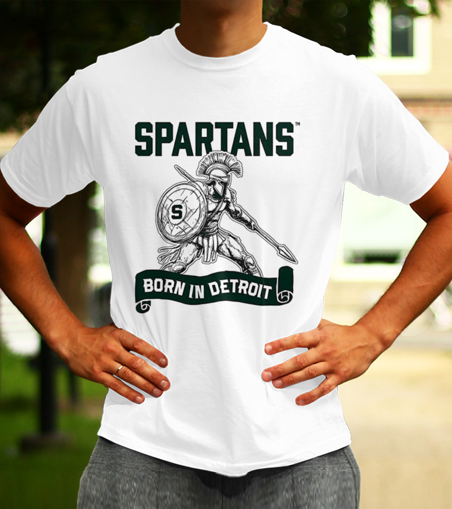 SPARTANS Born In Detroit Warrior Emblem T-Shirt