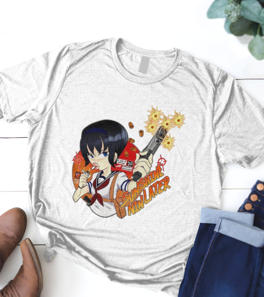 Sunshine Nin Later Anime Character Smoking Gun Action Scene T-Shirt