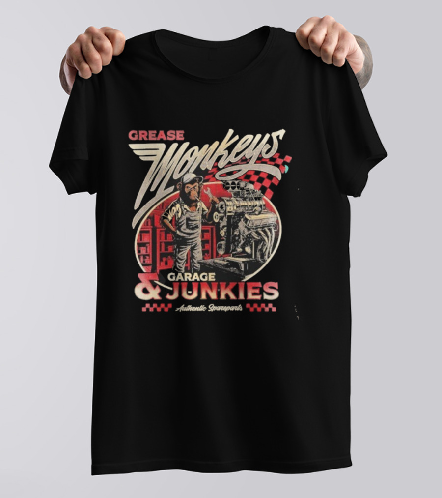 Grease Monkey Garage Junkies Authentic Squarepants Mechanics Engine Repair T-Shirt