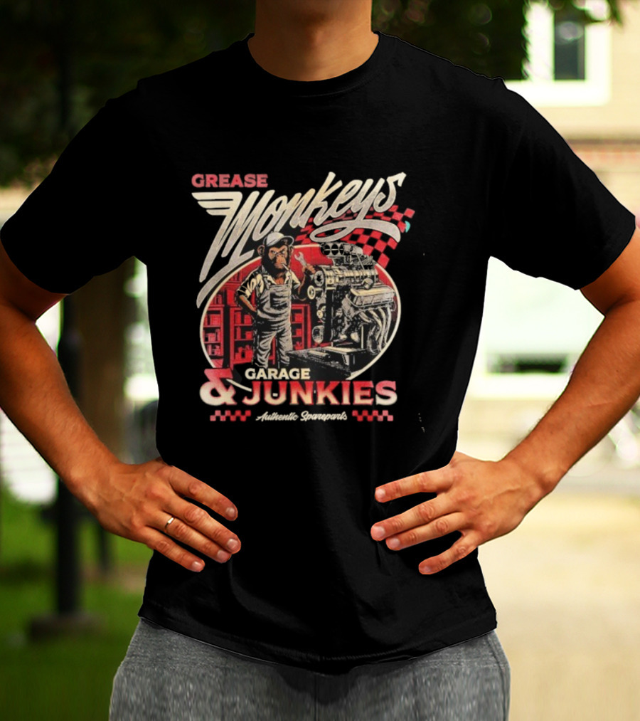 Grease Monkey Garage Junkies Authentic Squarepants Mechanics Engine Repair T-Shirt