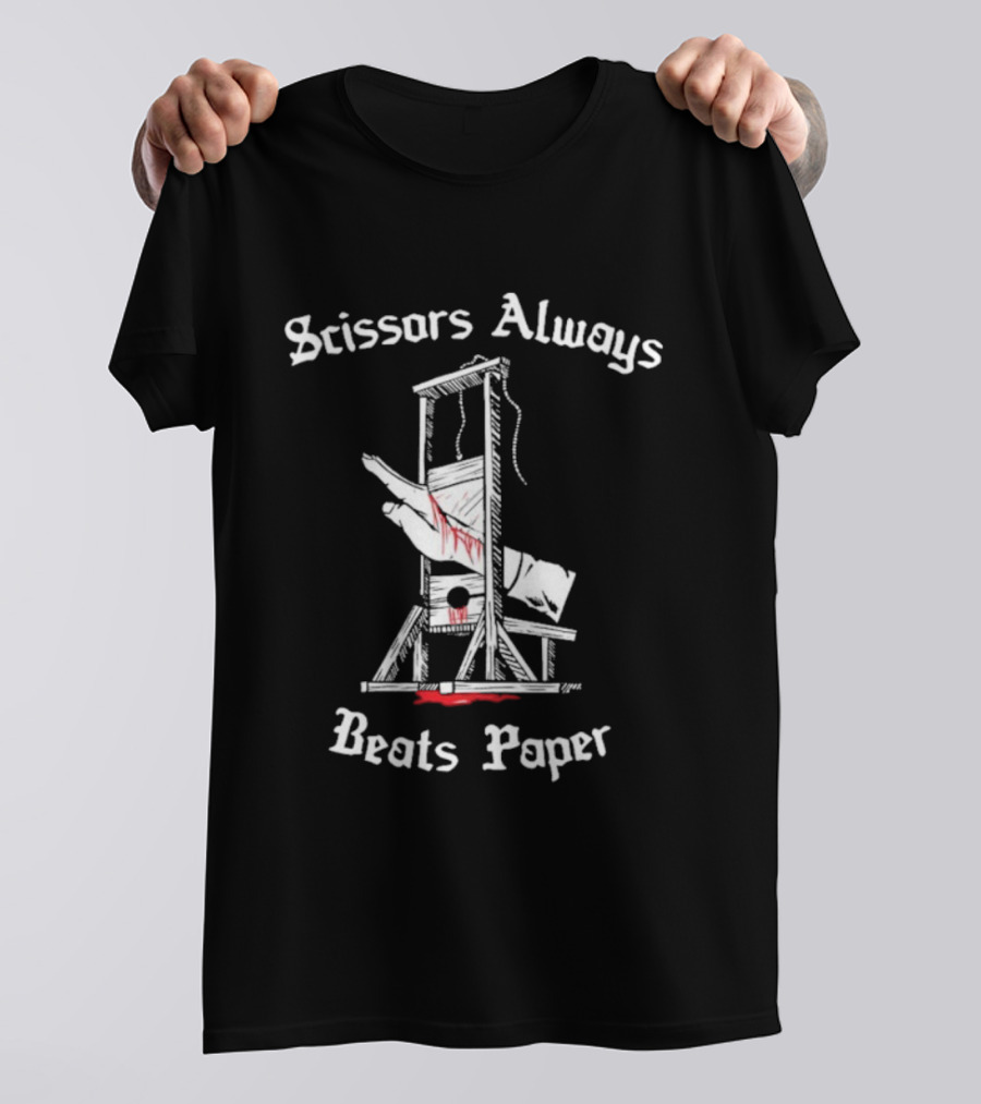 Scissors Always Beats Paper Guillotine Hand Illustration T-Shirt