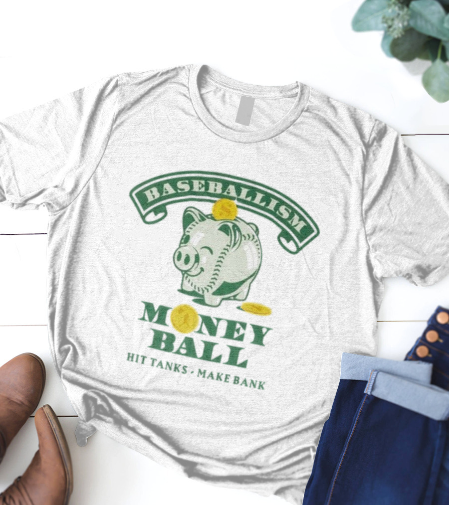 Baseballism Money Ball Hit Tanks Make Bank Piggy Bank T-Shirt