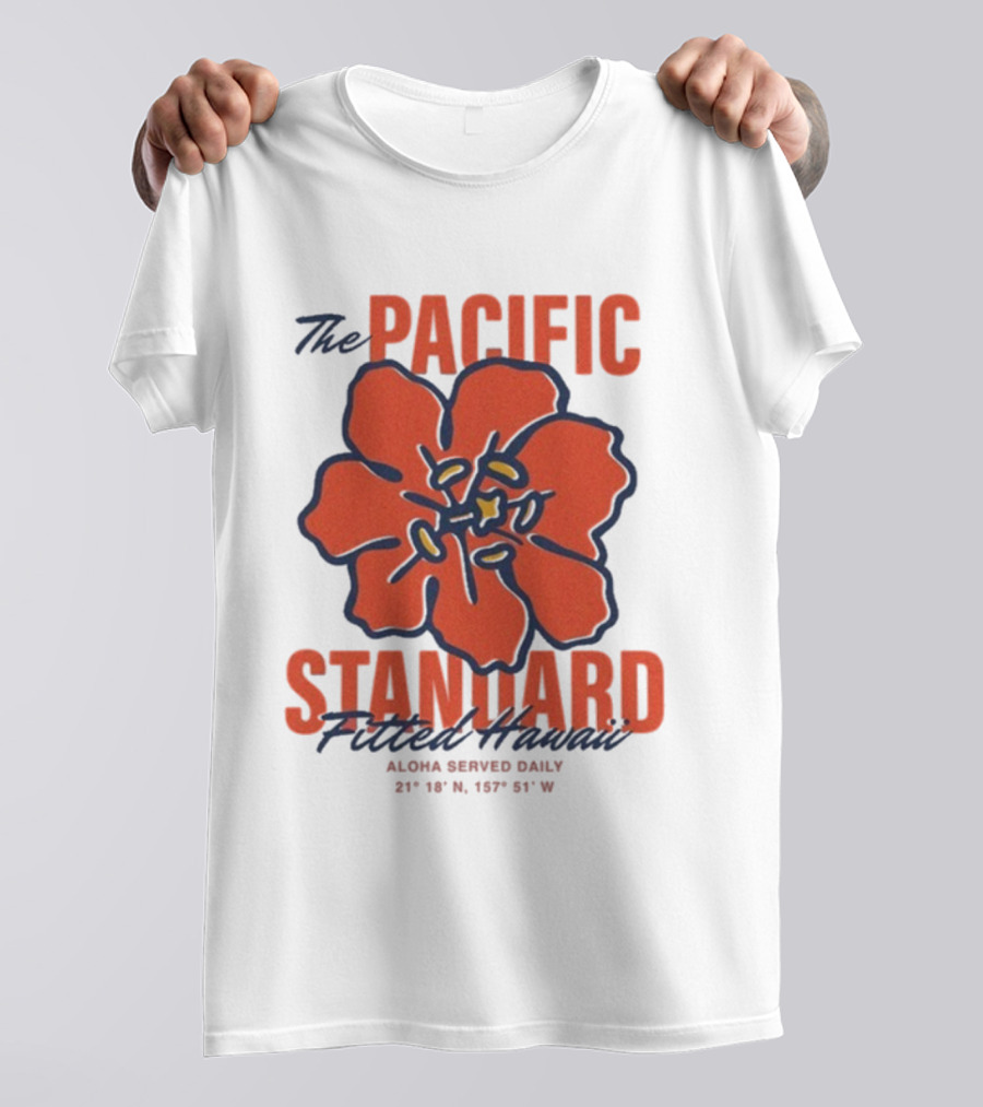 The Pacific Standard Fitted Hawaii Aloha Served Daily 21°18'N 157°51'W T-Shirt