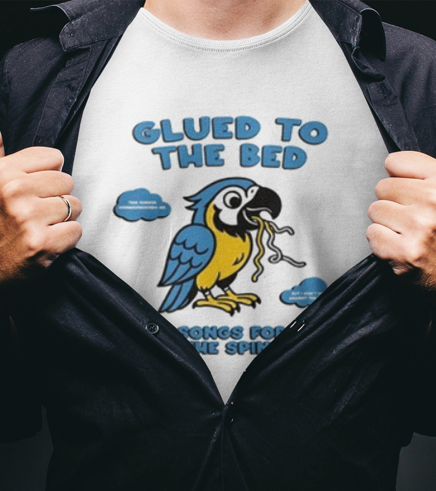 Glued To The Bed Parrot Songs For The Spine Cloudy Art T-Shirt