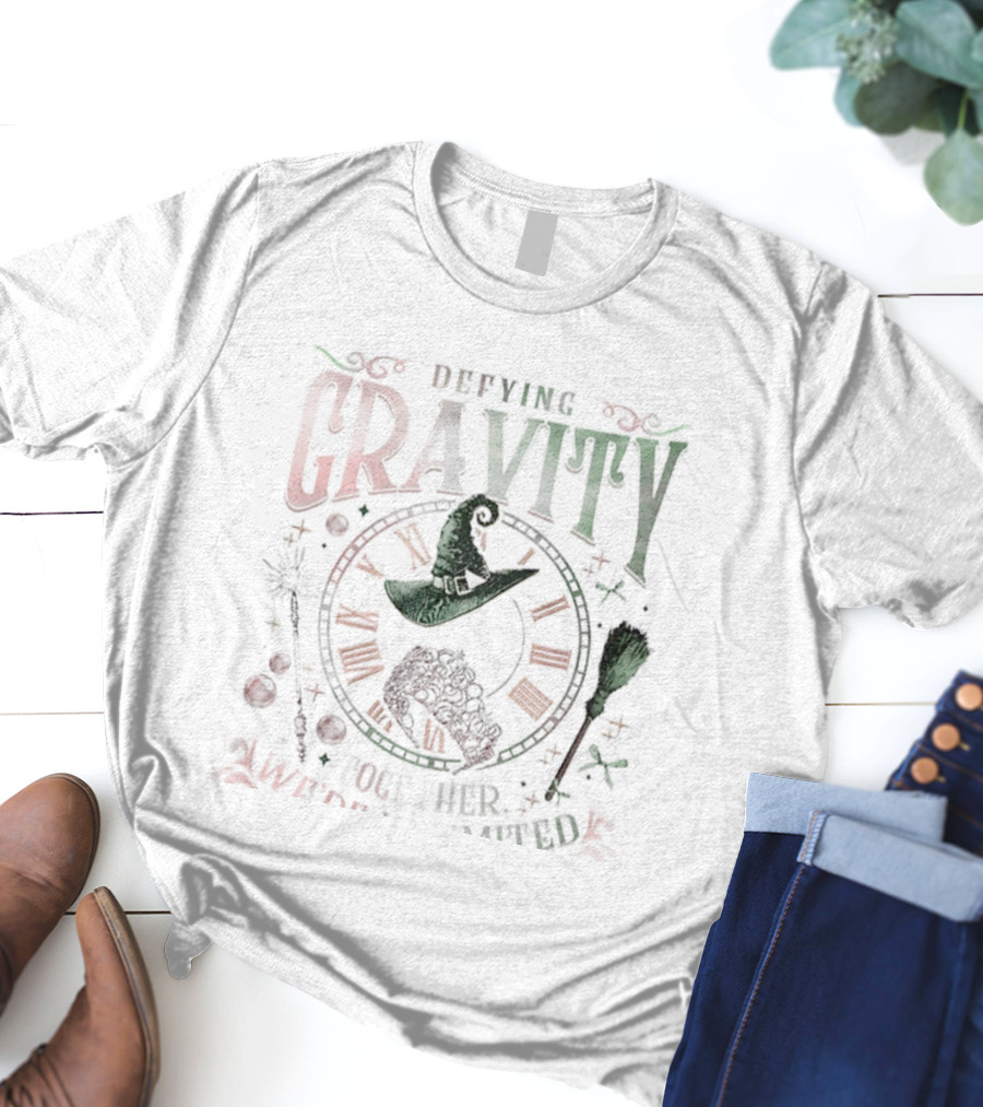 Defying Gravity Together We’re Unlimited Halloween Wicked Witch Hat Broom Theme T-Shirt