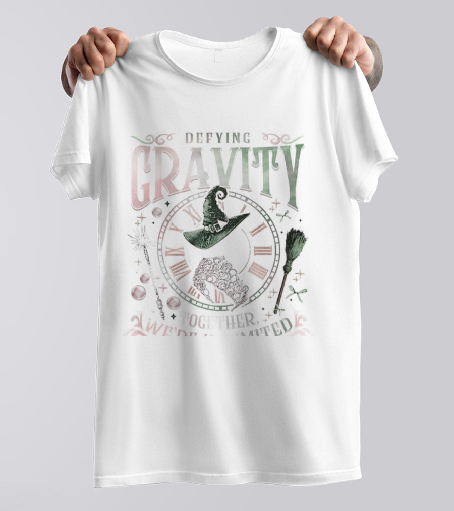 Defying Gravity Together We’re Unlimited Halloween Wicked Witch Hat Broom Theme T-Shirt