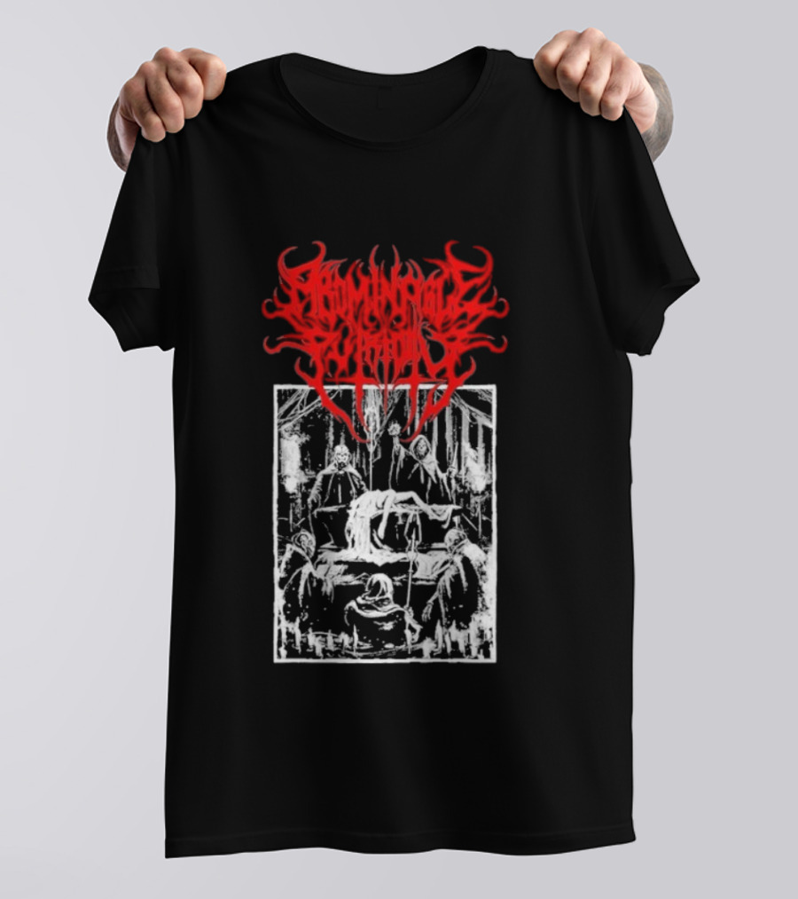 Abominable Putridity Digital Unholy Extreme Metal Art Red Logo Skeleton Design T-Shirt