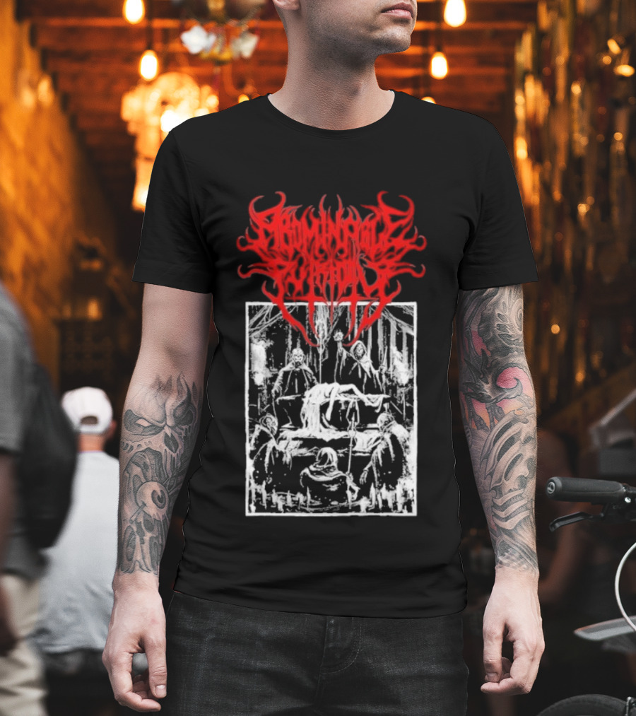 Abominable Putridity Digital Unholy Extreme Metal Art Red Logo Skeleton Design T-Shirt