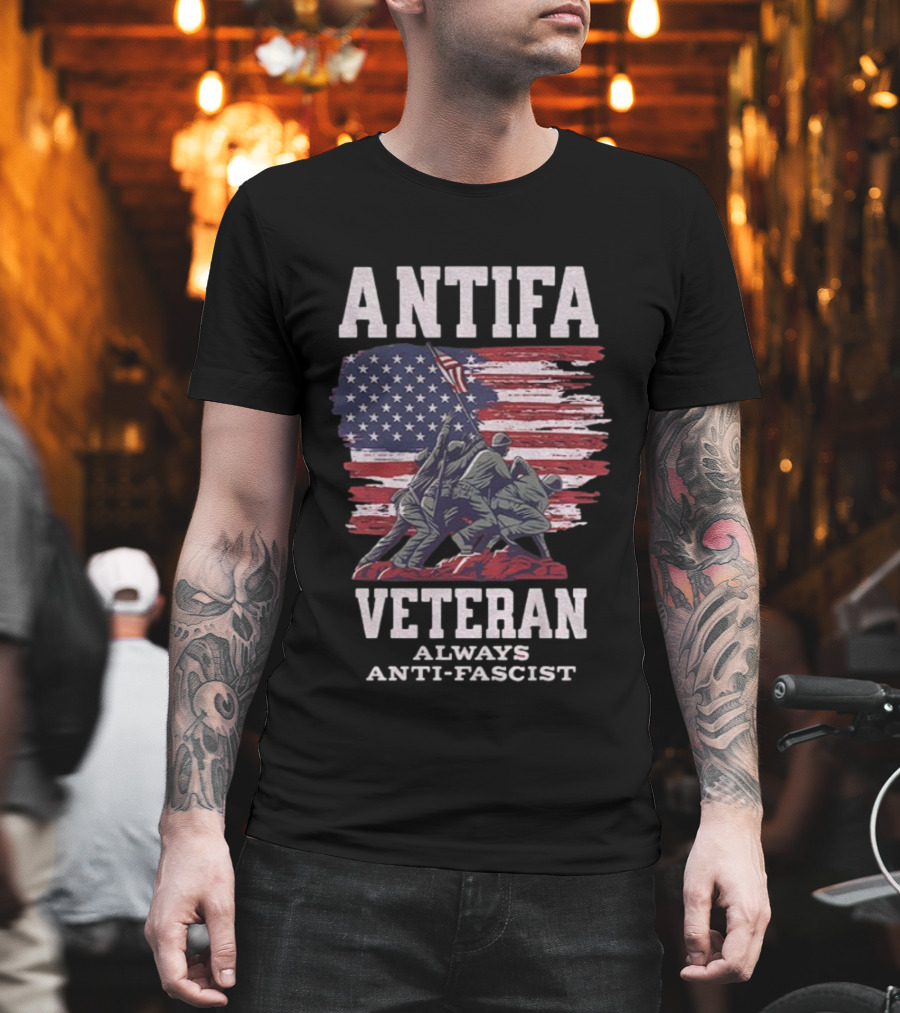 ANTIFA Veteran Always Anti-Fascist American Flag Iwo Jima Usa T-Shirt