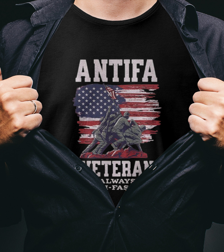 ANTIFA Veteran Always Anti-Fascist American Flag Iwo Jima Usa T-Shirt