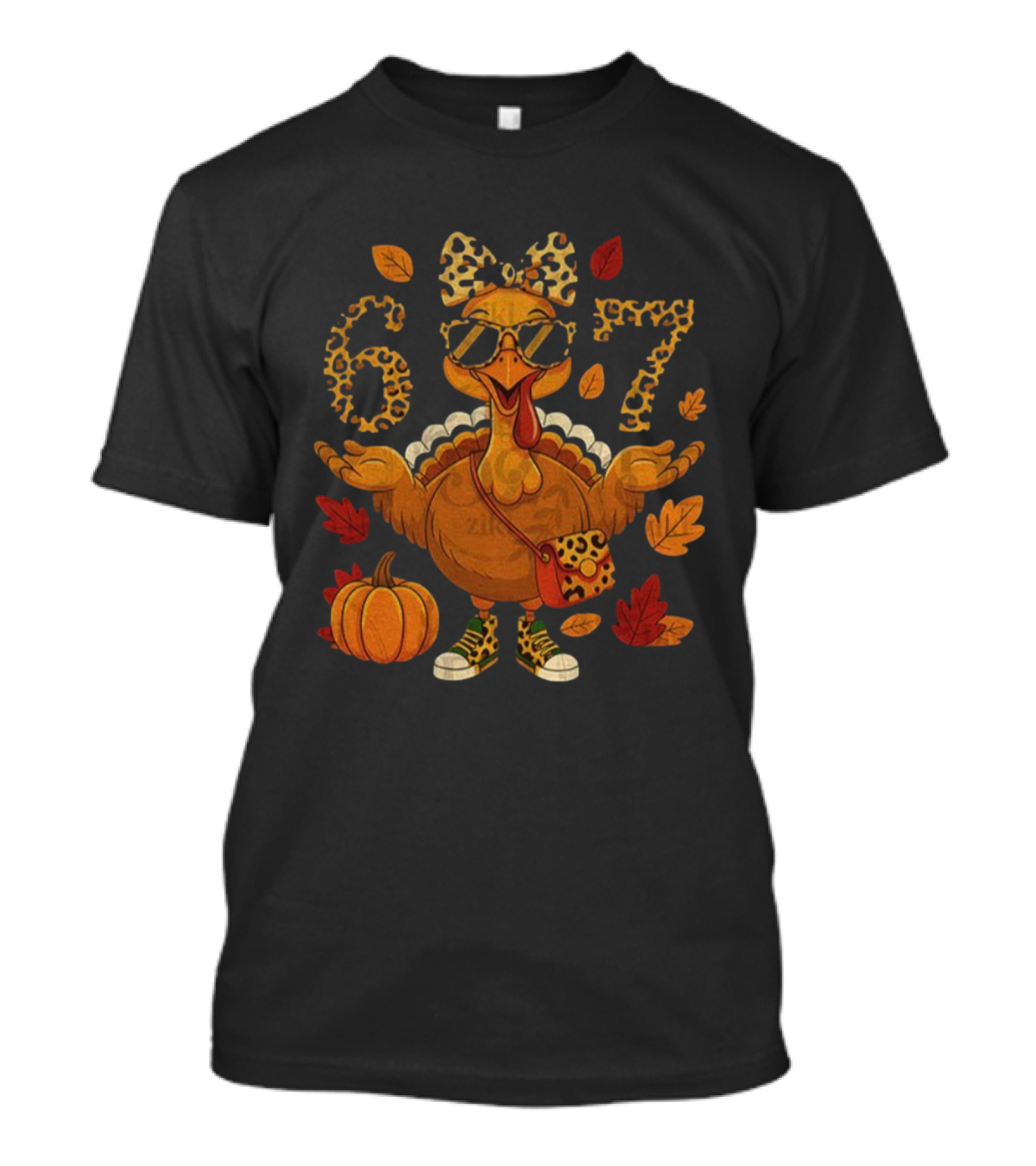 Boujee Turkey Leopard Bow 6 7 Meme Happy Thanksgiving Fall T-Shirt