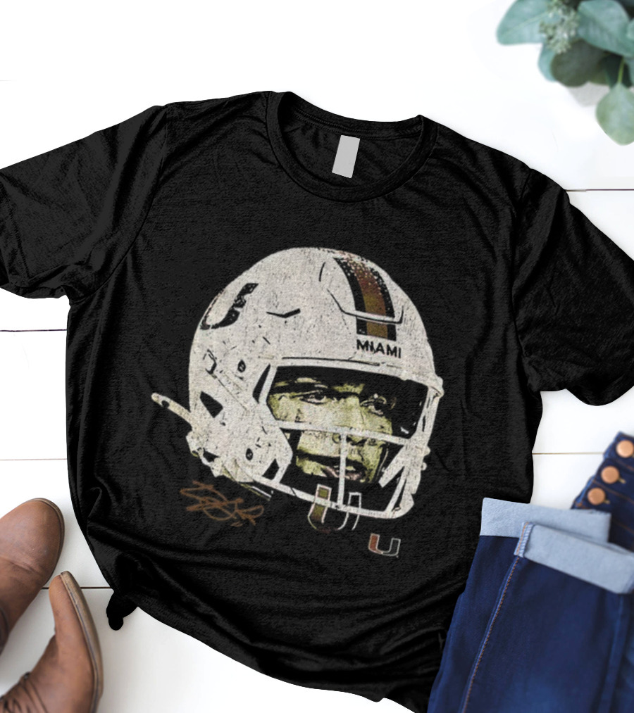Carson Beck Miami Hurricanes Helmet Face NFL Football Signature U Logo T-Shirt