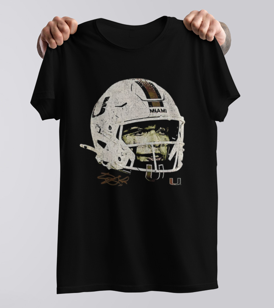 Carson Beck Miami Hurricanes Helmet Face NFL Football Signature U Logo T-Shirt