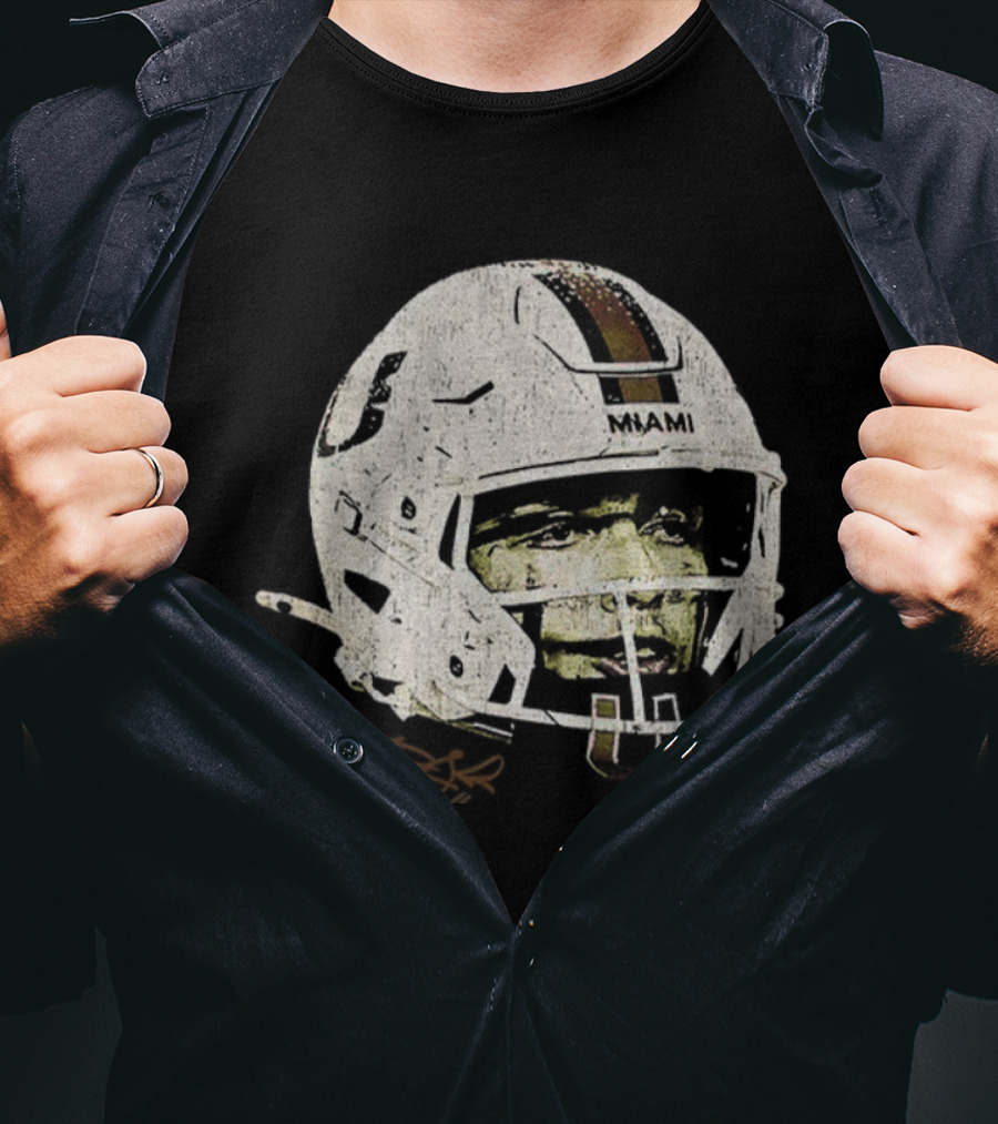 Carson Beck Miami Hurricanes Helmet Face NFL Football Signature U Logo T-Shirt