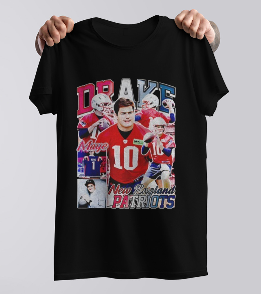 Drake Maye New England Patriots NFL Football Collage T-Shirt