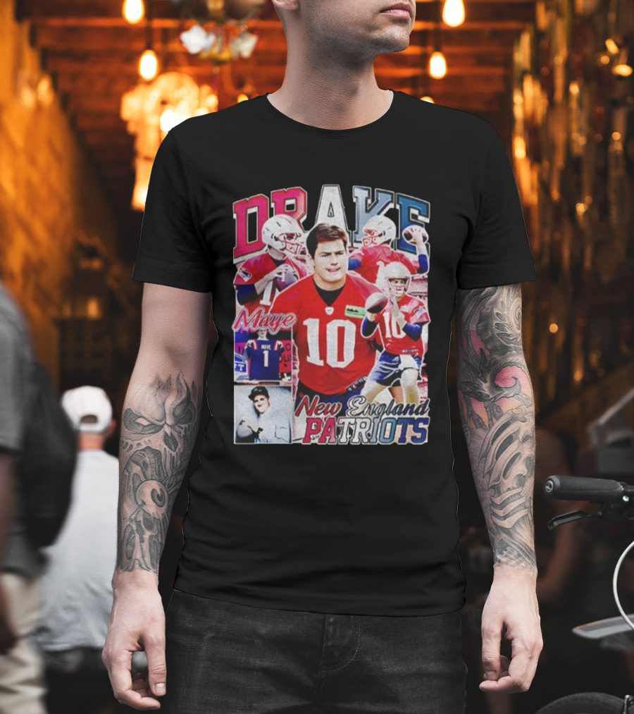 Drake Maye New England Patriots NFL Football Collage T-Shirt