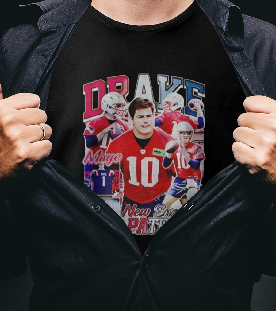 Drake Maye New England Patriots NFL Football Collage T-Shirt