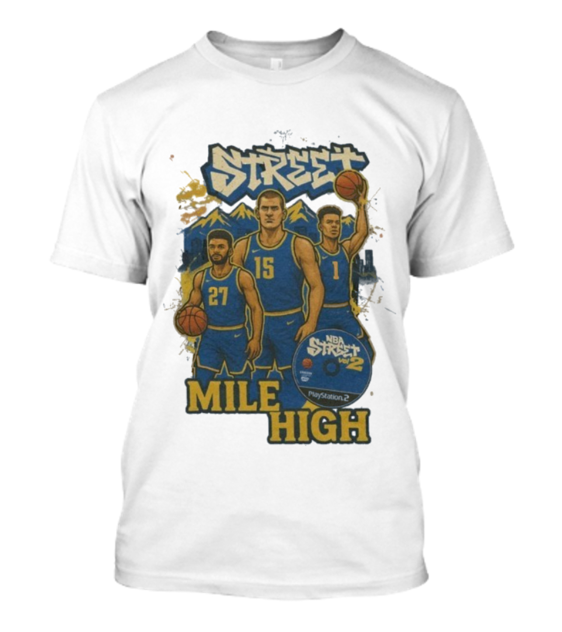 NBA Street Vol 2 Mile High Denver 27 15 Basketball Stars T-Shirt
