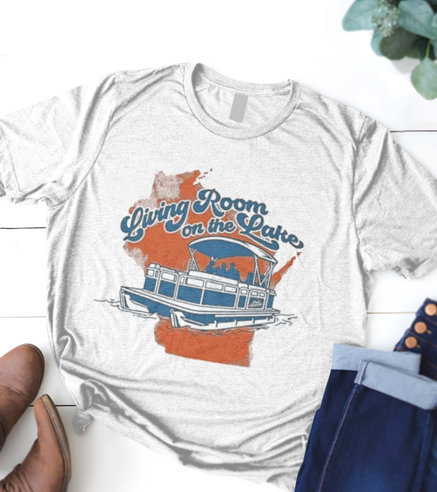 Living Room On The Lake Drink Wisconsinbly Pontoon Boat Illustration T-Shirt