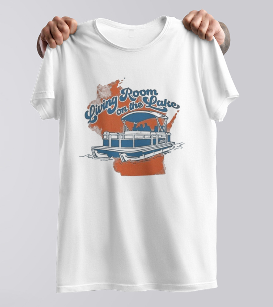Living Room On The Lake Drink Wisconsinbly Pontoon Boat Illustration T-Shirt