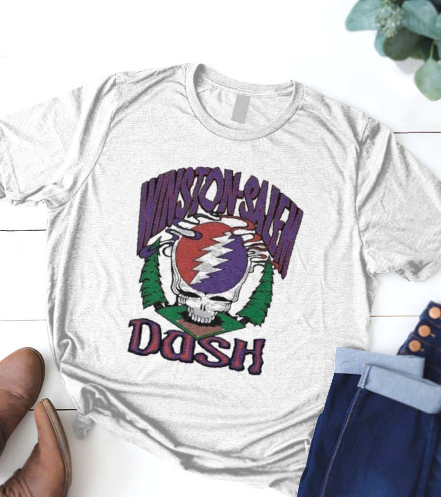 Winston-Salem Dash Grateful Dead Collaboration With Iconic Skull Lightning Bolt And Pine Trees T-Shirt