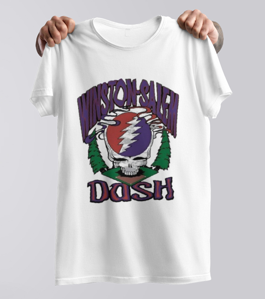 Winston-Salem Dash Grateful Dead Collaboration With Iconic Skull Lightning Bolt And Pine Trees T-Shirt