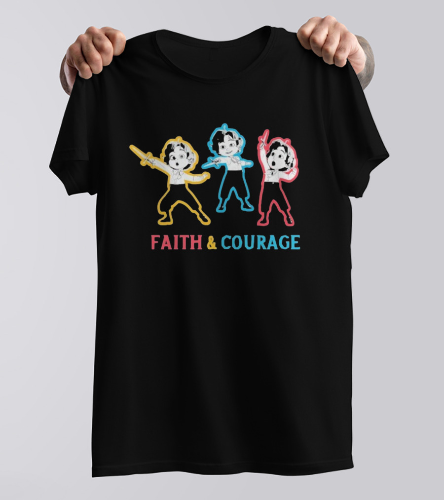 Faith And Courage Trio Outline Character Pose T-Shirt