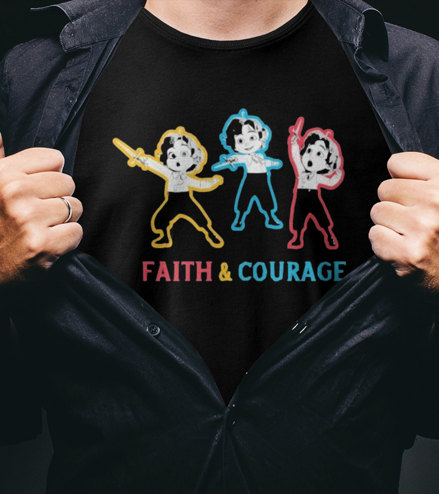 Faith And Courage Trio Outline Character Pose T-Shirt