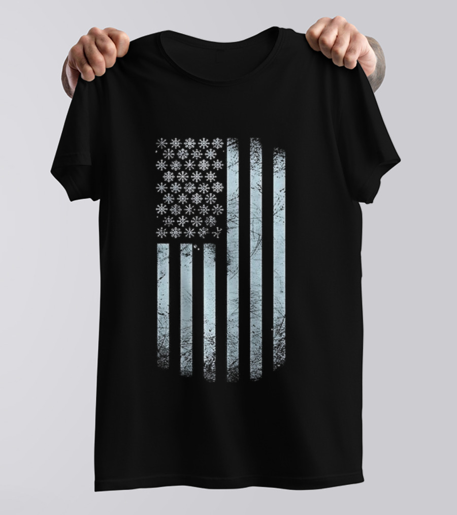 Winter Snowflakes American Flags Blue Stripe USA T-Shirt