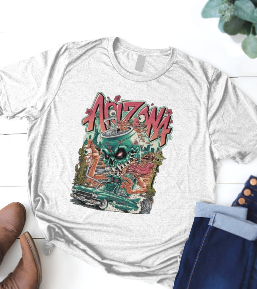 Arizona Evil Green Tea Car Cactus Monster Cartoon T-Shirt