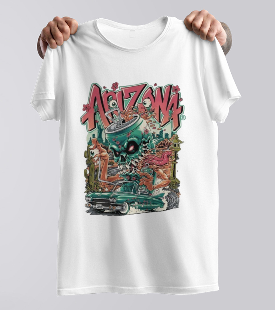 Arizona Evil Green Tea Car Cactus Monster Cartoon T-Shirt