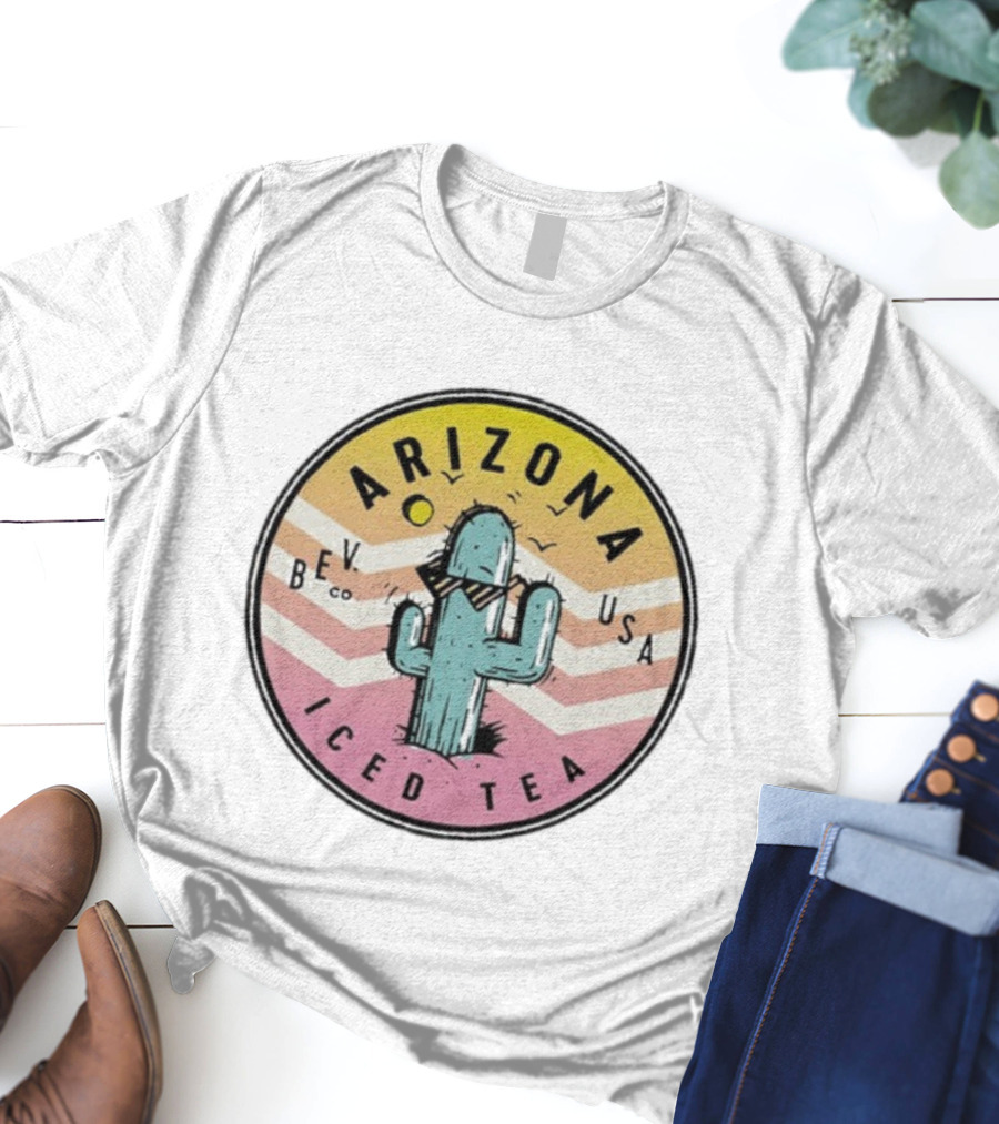 Arizona Iced Tea Bev USA Cactus Retro Circle Sunburst T-Shirt