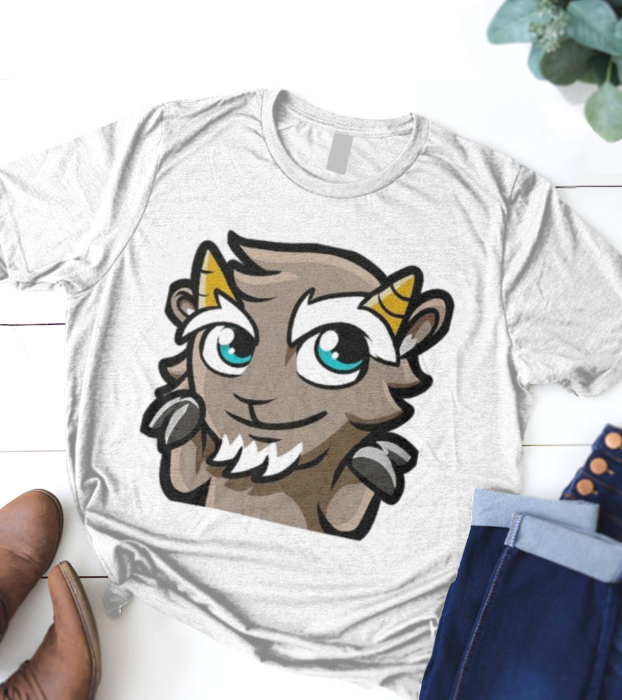 ``` Cliffy Shrug Cartoon Goat With Horns And Blue Eyes ``` T-Shirt