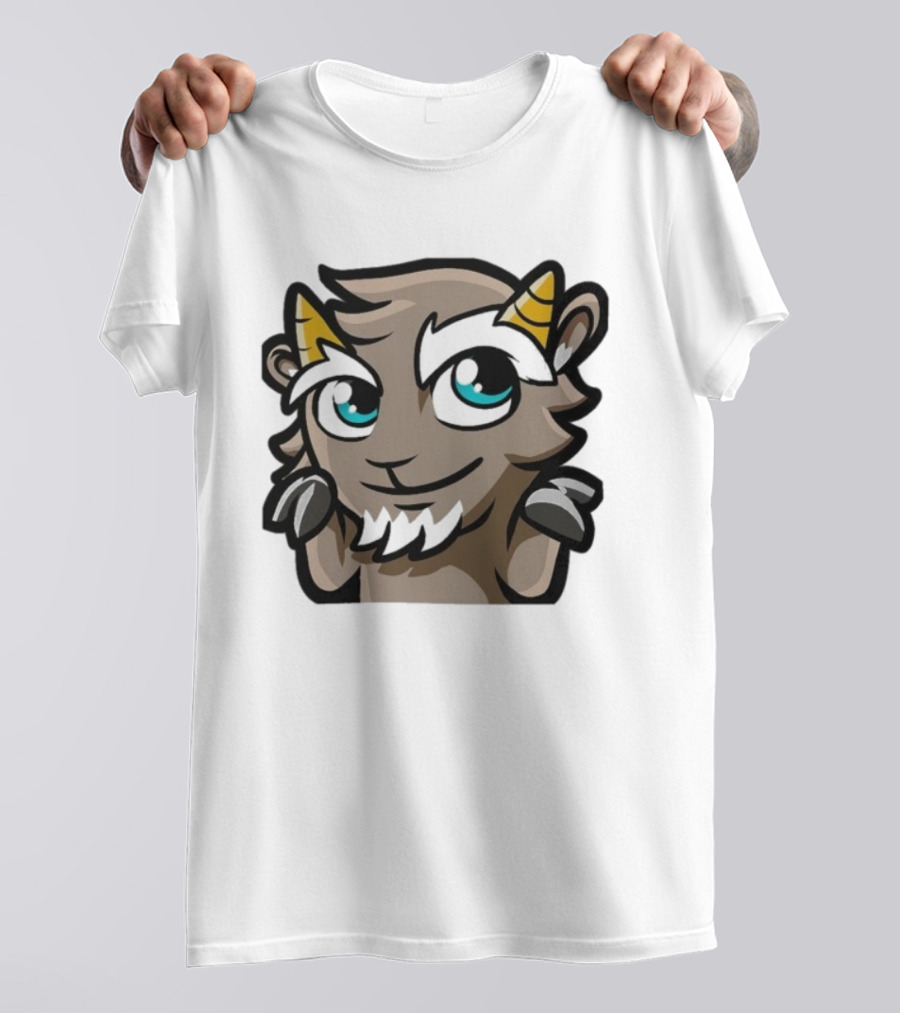 ``` Cliffy Shrug Cartoon Goat With Horns And Blue Eyes ``` T-Shirt