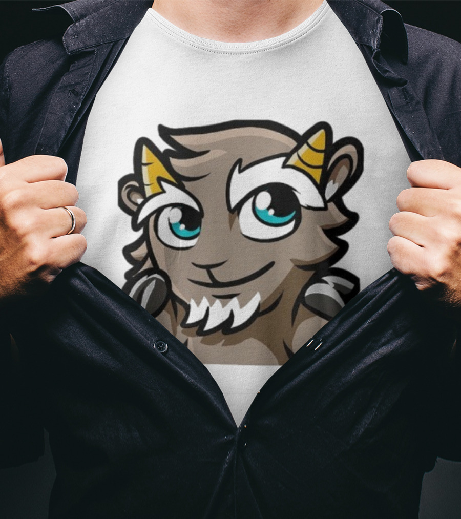 ``` Cliffy Shrug Cartoon Goat With Horns And Blue Eyes ``` T-Shirt