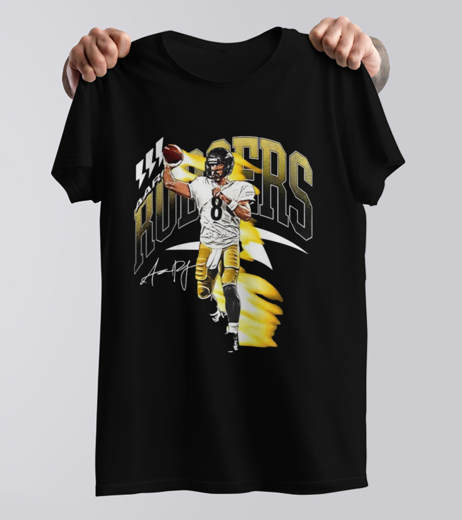 Aaron Rodgers Number 08 Pittsburgh Steelers Football Signature T-Shirt