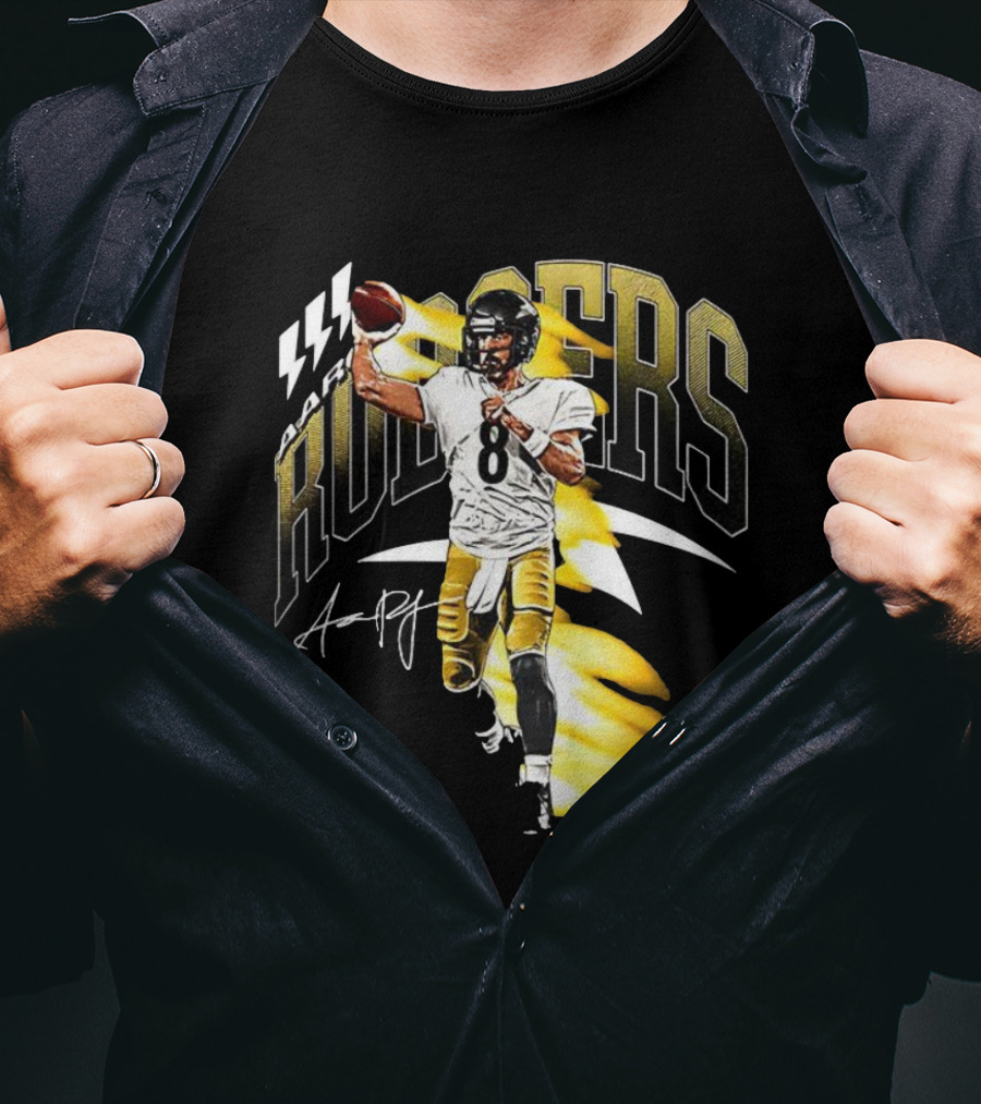 Aaron Rodgers Number 08 Pittsburgh Steelers Football Signature T-Shirt