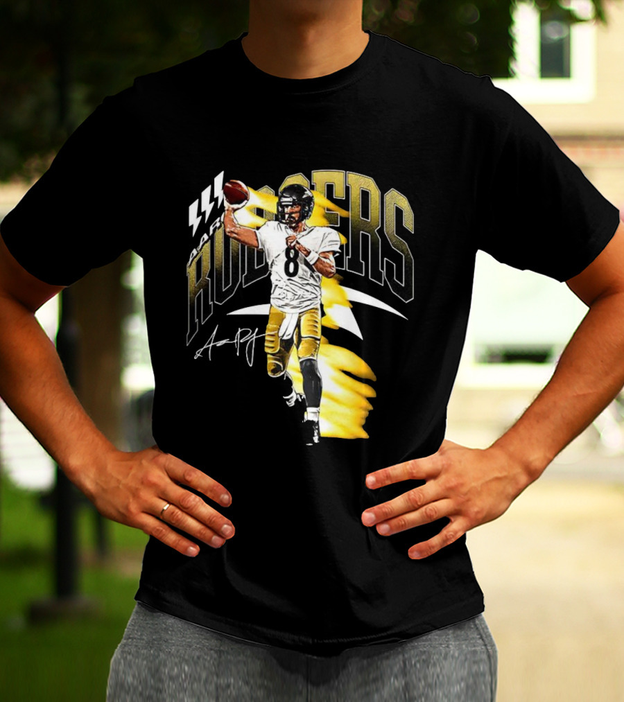 Aaron Rodgers Number 08 Pittsburgh Steelers Football Signature T-Shirt