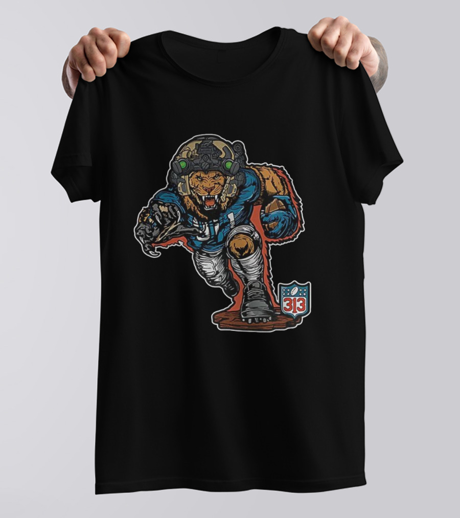 Detroit Lions 313 Soldier Mascot Football Lion Warrior T-Shirt