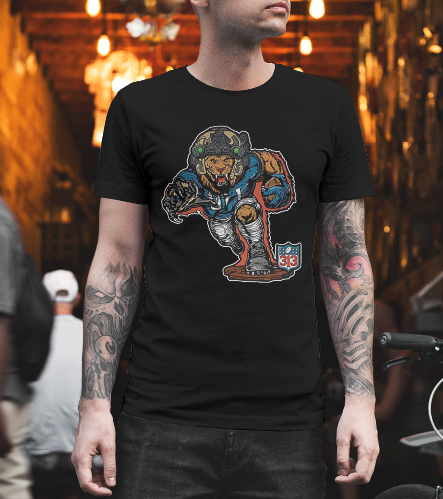 Detroit Lions 313 Soldier Mascot Football Lion Warrior T-Shirt