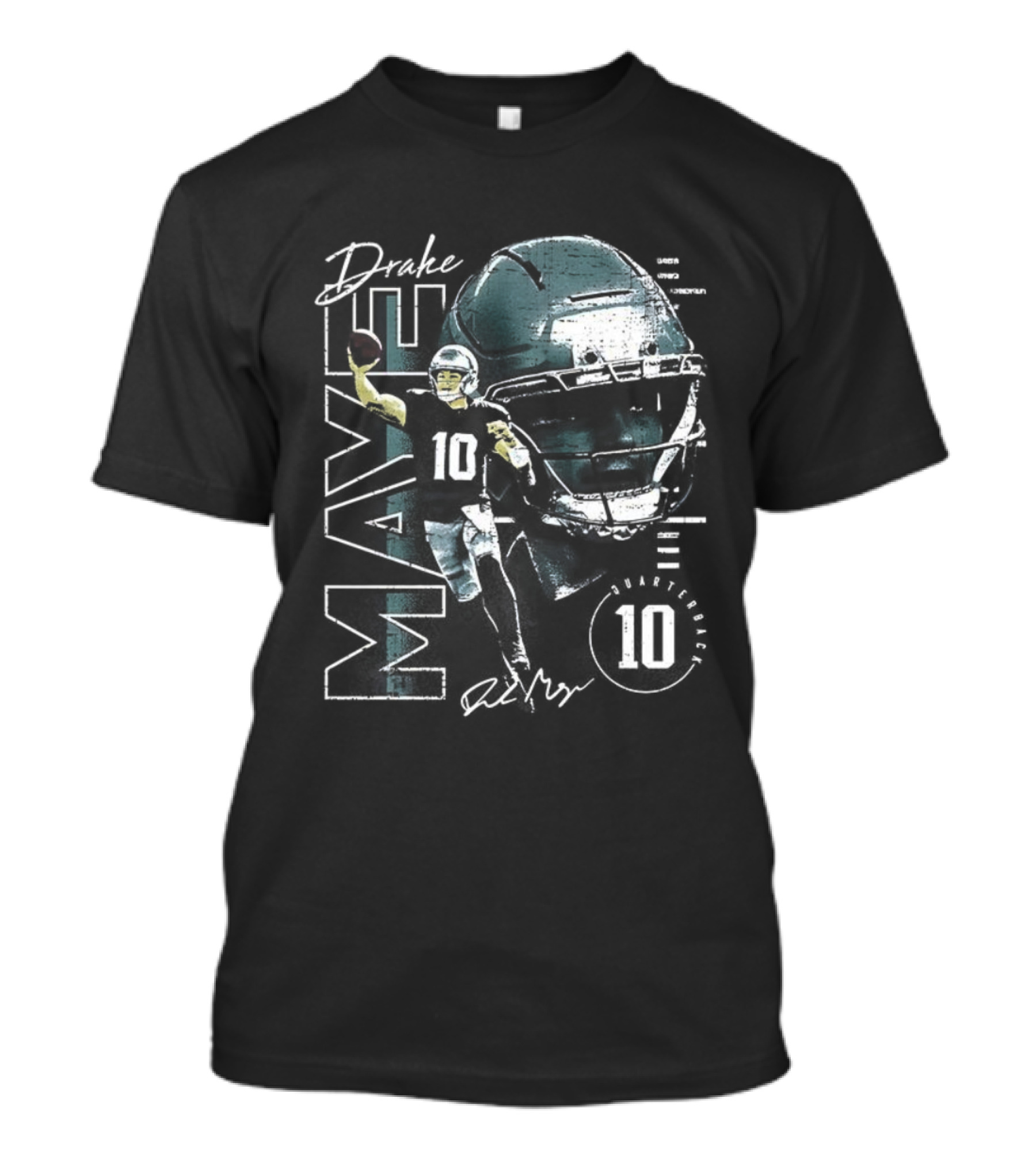 Drake Maye Patriots Football Vertical Name Signature Retro 10 T-Shirt