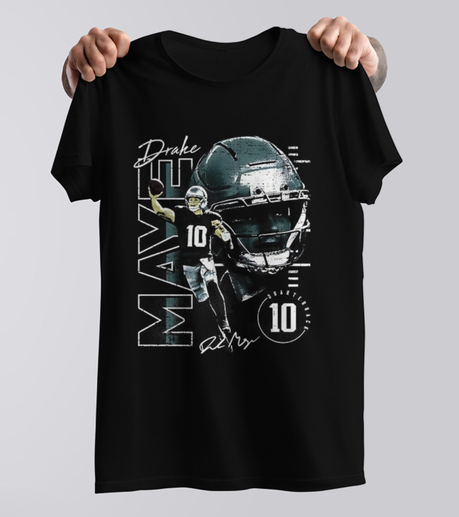Drake Maye Patriots Football Vertical Name Signature Retro 10 T-Shirt