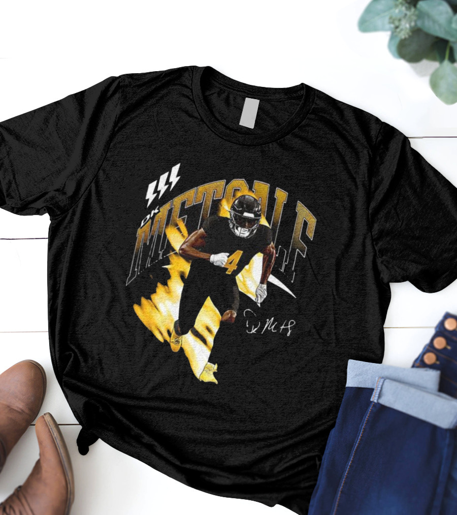 DK Metcalf Football Number 4 Pittsburgh Steelers Signature Retro T-Shirt