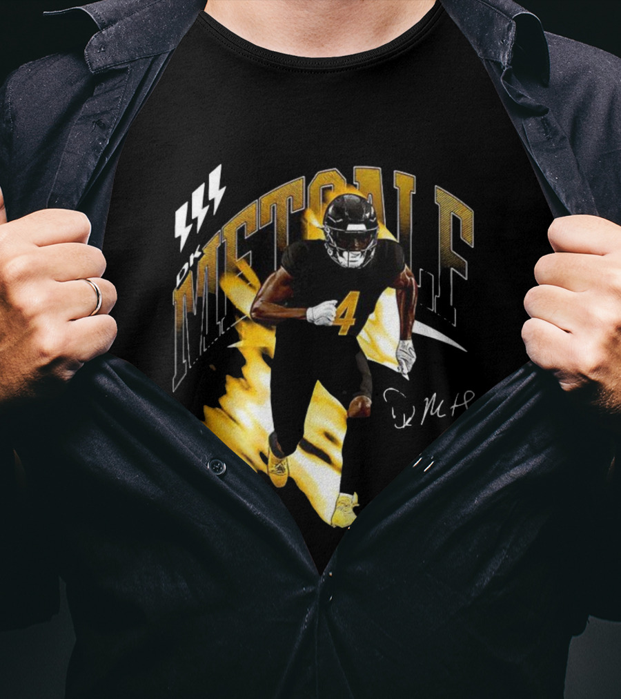 DK Metcalf Football Number 4 Pittsburgh Steelers Signature Retro T-Shirt